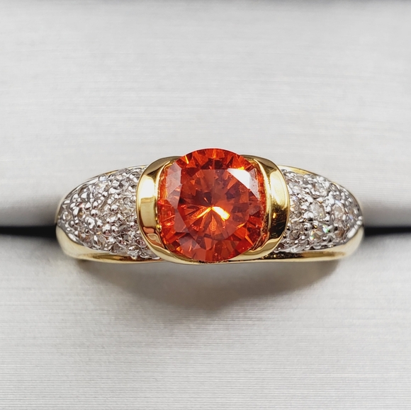 Jewelry - Genuine Mandarin Spessartite Orange Garnet Yellow Gold Tone / 925 Silver Ring